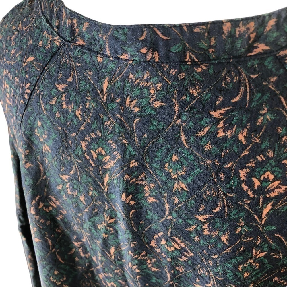 Caslon Popover Blouse Women M Navy Peach Green Botanical Print RoundNeck with V - Picture 7 of 8